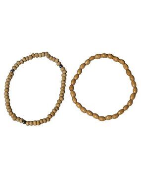 Boho Wooden Beaded Stretch Bracelets Natural Finish Set Of 2 Fashion Jewelry